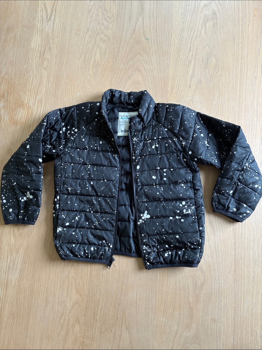 J. Crew Black Puffer Jacket with White Splatter